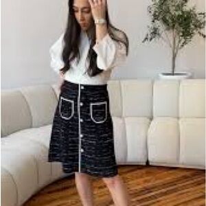 Chic Black A-Line Skirt with White Accents